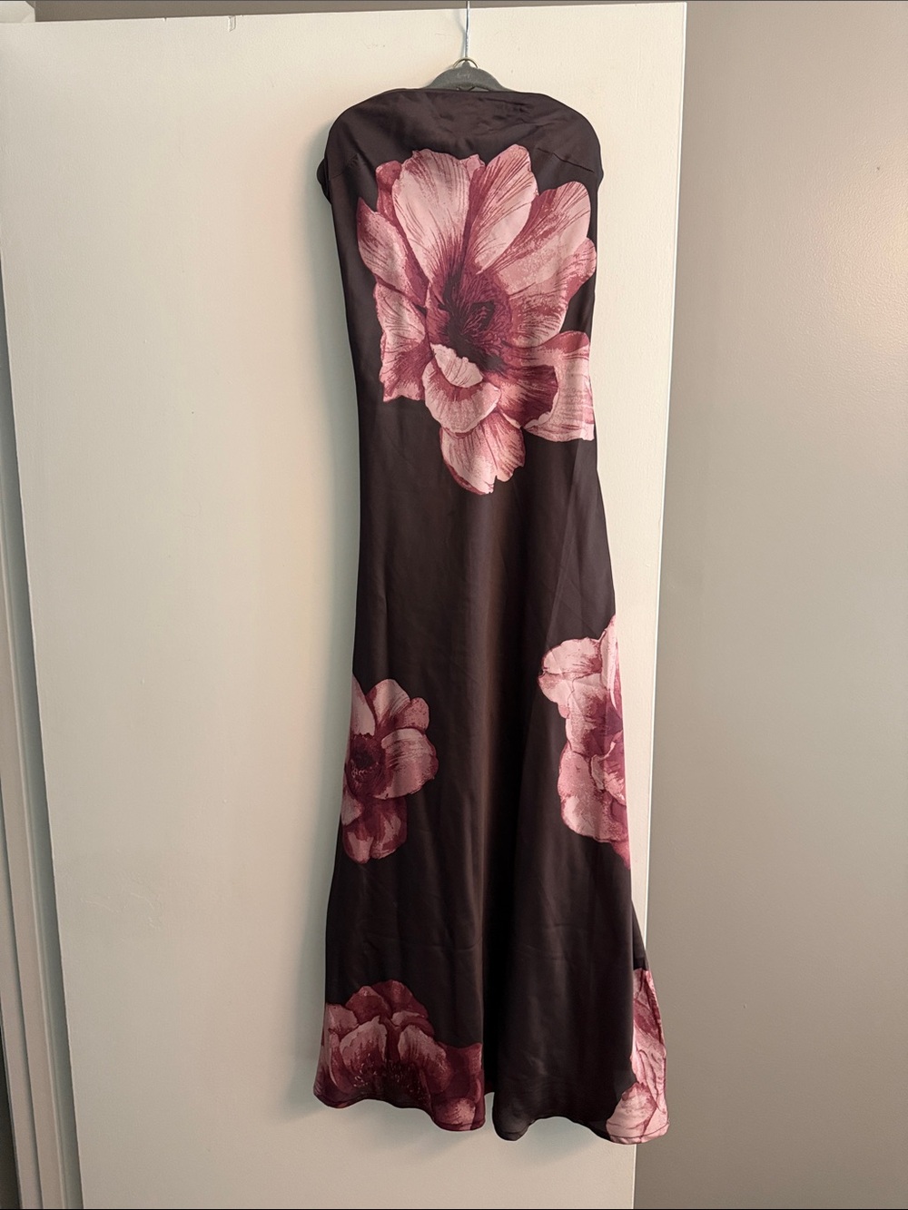 Brown Maxi Dress with Pink Floral Print